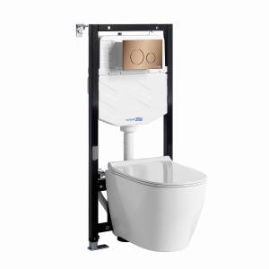 Унитаз с инсталляцией Wasserkraft Aller (Аллер) 10TLT.010.ME.RG02.H002 безободковый, сиденье микролифт, кнопка розовое золото глянцевое