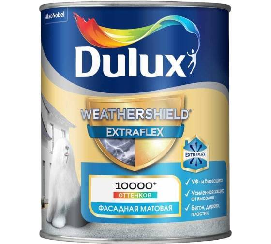 Краска для фасадов и цоколей Dulux Weathershield Extraflex матовая база BW 1 л