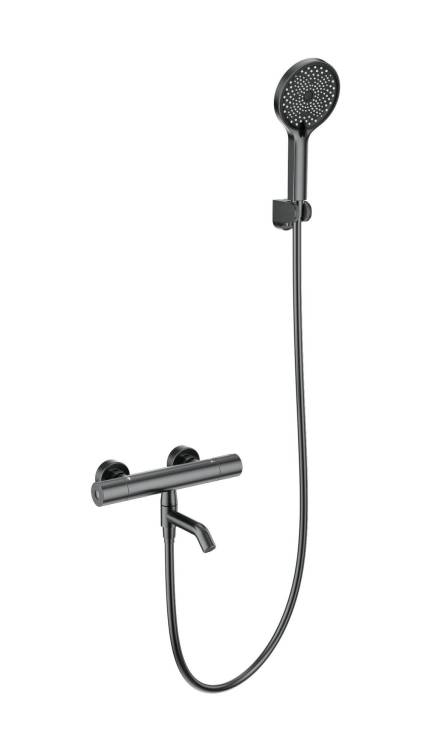 Смеситель для ванны Wonzon & Woghand WW-B3013-A1-BGG с душем и термостатом, темный графит