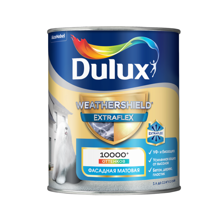 Краска для фасадов и цоколей акриловая Dulux Weathershield Extraflex матовая база BC 0.9 л