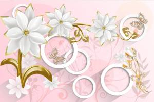 3D Фотообои Artegrafico «Фарфоровые цветы с ювелирными цветами и бабочками» GM-185 песок