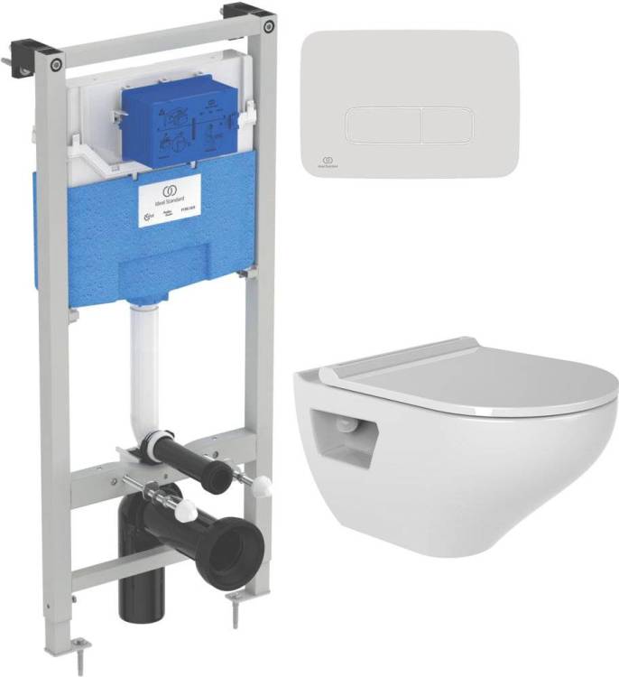 Комплект Унитаз подвесной Bien Ion безободковый + Система инсталляции для унитазов Ideal Standard ProSys с белой кнопкой