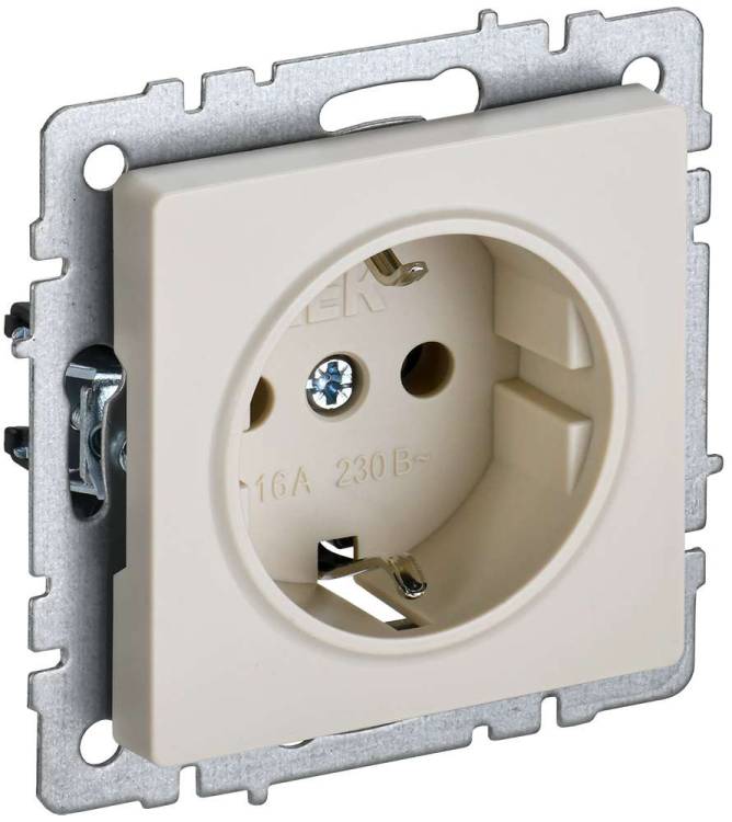 Розетка 1-местная с заземлением и шторками IEK Brite BR-R14-16-K10 бежевый