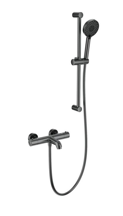 Смеситель для ванны Wonzon & Woghand WW-C2006-A-BGG с душевым гарнитуром и термостатом, темный графит