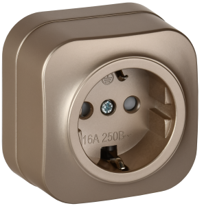 Розетка 1-местная с заземлением и шторками IEK Glory ERH14-K37M-16 шампань матовый