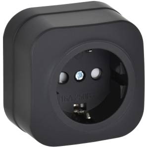 Розетка 1-местная с заземлением и шторками IEK Glory ERH14-K02M-16 черный матовый