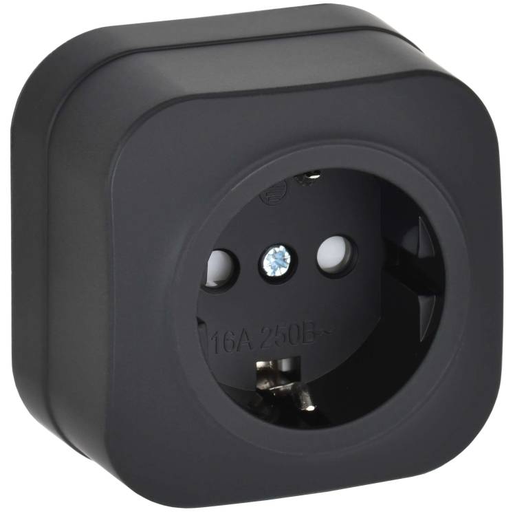 Розетка 1-местная с заземлением и шторками IEK Glory ERH14-K02M-16 черный матовый