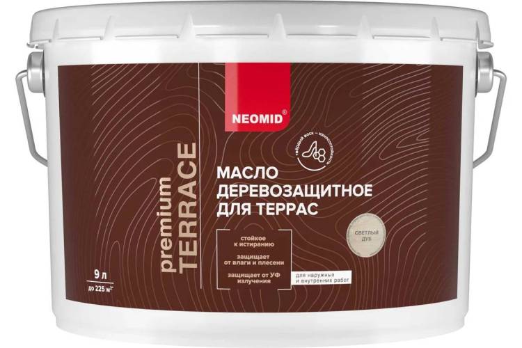 Масло деревозащитное для террас Neomid Terrace шелковисто-матовое светлый дуб 9 л