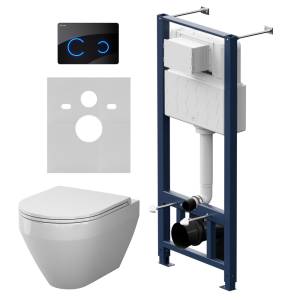 Унитаз с инсталляцией Am.Pm Spirit V2.0 IS450B38.701900 безободковый, сиденье микролифт, кнопка стекло черное