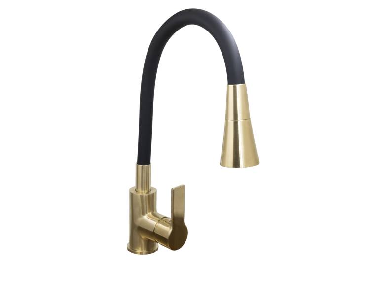 Смеситель для кухни Stella Polar Тулуза S3865-2 с гибким изливом, матовое золото, черный