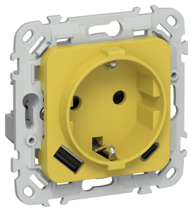 Розетка 1-местная с заземлением, шторками и USB Type A+С IEK Flite FI-R14-16-1-U22-020-K44 желтый карри