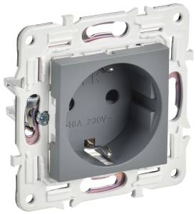 Розетка 1-местная с заземлением и шторками IEK Skandy SK-R14-16-1-K03 серый