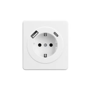Розетка 1-местная с заземлением, шторками и USB Type A+С Kranz Round KR-78-0704-1 перламутр