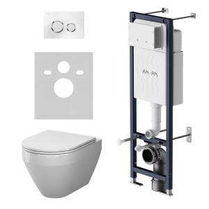 Унитаз с инсталляцией Am.Pm Spirit V2.0 IS110101.701900 безободковый, сиденье микролифт, клавиша белый глянец