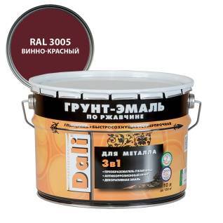 Грунт-эмаль по ржавчине 3 в 1 гладкая алкидная Dali RAL 3005 винно-красный 10 л