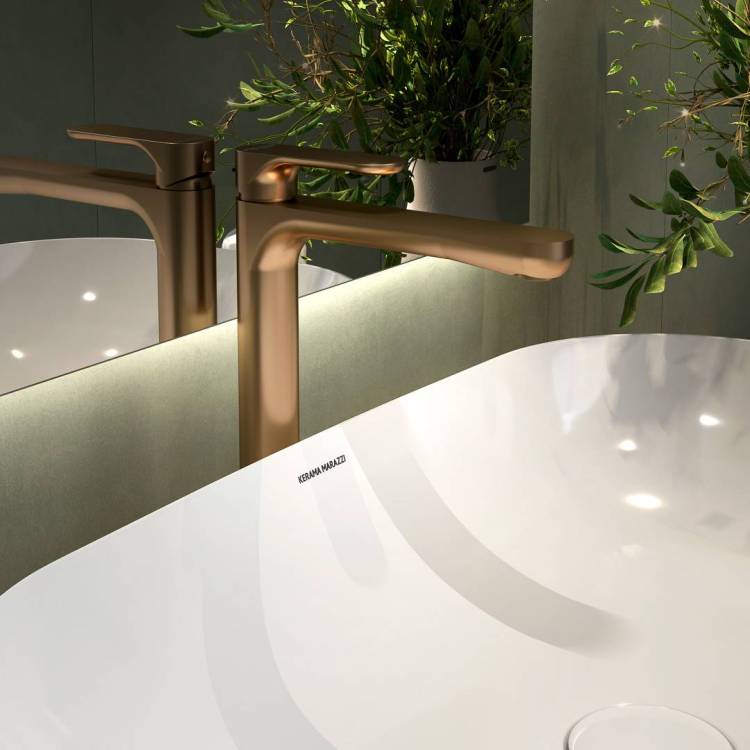 Смеситель для раковины Kerama Marazzi Ole (Оле) 69416KM.M0.071 высокий, золотой атласный