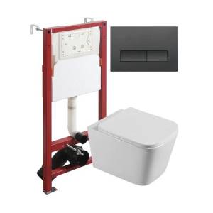 Унитаз с инсталляцией Agger ATI04100+APB244 безободковый, с крышкой-сиденьем микролифт, с кнопкой, кнопка черная