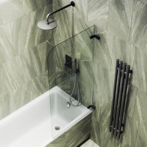 Шторка на ванну MaybahGlass MGV-644-6 40.5x140, поворотная, стекло прозрачное 6 мм, профиль черный