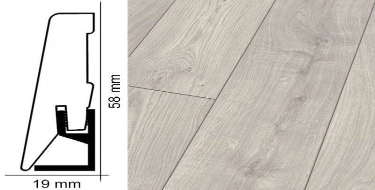 Плинтус Kronotex ktex1 Дуб атлас белый Серый 2400x58x19