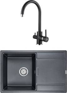 Комплект Paulmark Flugen PM217850-BLM черный металлик + Смеситель Paulmark Essen Es213211-418 для кухонной мойки, черный металлик