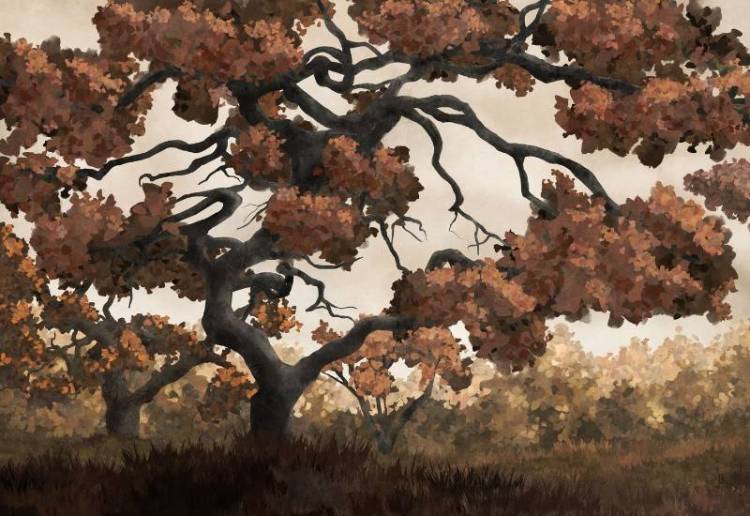 3D Фотообои Artegrafico «Большое ветвистое дерево в оранжевом цвете» PRS-014 канвас