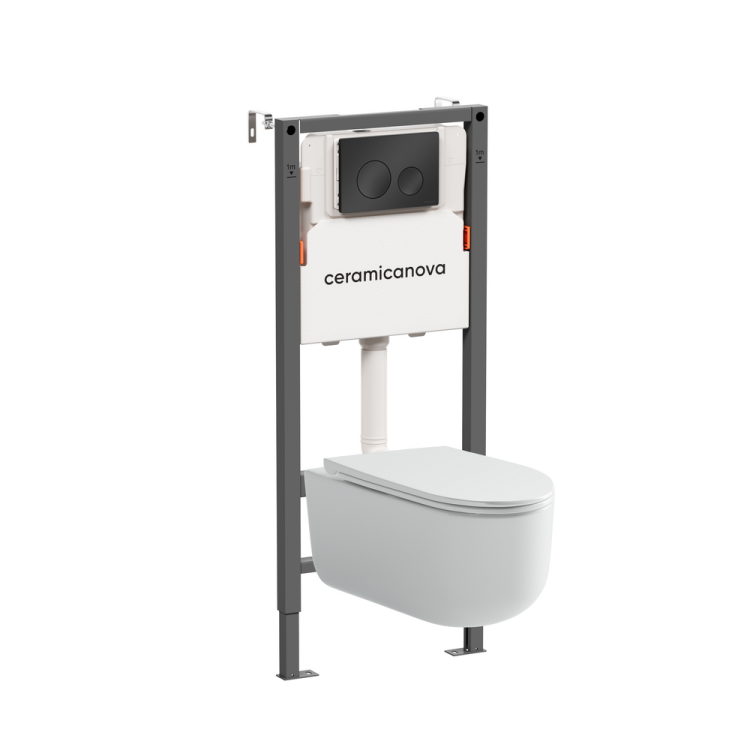 Унитаз с инсталляцией Ceramica Nova Ulma (Ульма) CN4006_121001MB безободковый, сиденье микролифт, кнопка черная матовая