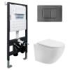Комплект Abber Bequem AC1100T-AC0105-AC0120NG унитаз подвесной, безободковый, сиденье микролифт, белый, кнопка никель