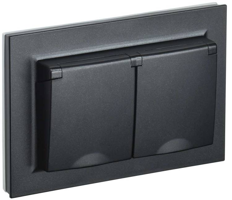 Розетка 2-местная с заземлением, шторками и крышкой IEK Brite BR-R26-16-44-K02-F черный