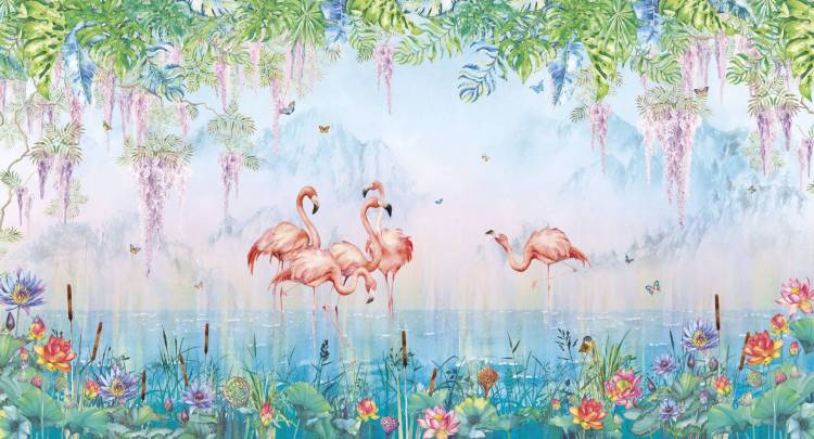 Бесшовные Eco обои Ortograf Flora 31251 Flamingos Ворс ОЕ