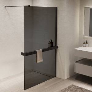 Душевая перегородка Vincea Walk in VSW-1HR900CGB профиль черный, стекло тонированное, 90x200