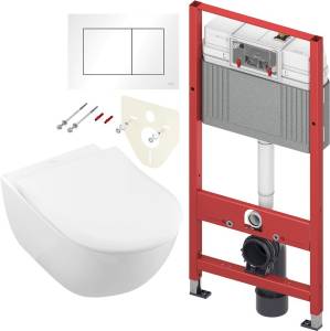 Комплект Унитаз подвесной Villeroy&Boch Boch Subway 2.0 с инсталляцией TECE Base 4 в 1 с кнопкой смыва белой