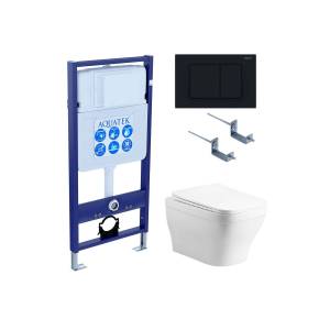 Унитаз с инсталляцией Aquatek Амадео cm-012 4в1 с черной матовой кнопкой