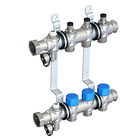 Коллекторная группа Elsen EMi02.06 1", 6 контуров, размер отвода-3/4", PN, бар-4, T°C -от 0 до +70, с вентилями, нержавеющая сталь
