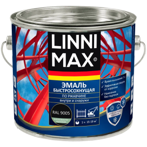 Грунт-эмаль по ржавчине Linnimax шелковисто-матовая черная RAL 9005 1.6 л