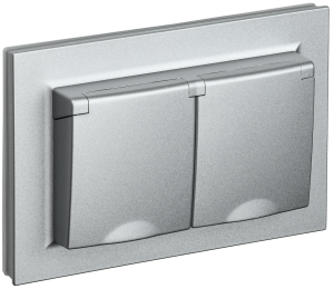 Розетка 2-местная с заземлением, шторками и крышкой IEK Brite BR-R26-16-44-K47-F алюминий