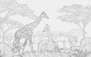 3D Фотообои Artegrafico «Чёрно-белые жирафы в листве» LST-045 песок