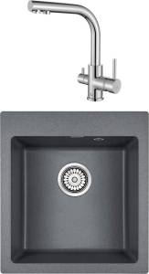 Комплект Paulmark Zemar PM104651-DG графит + Смеситель Paulmark Essen 213011-СR для кухонной мойки, хром