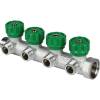 Коллектор распределительный Far FK 3824 3412UN FAR 3/4", проходной, хромированный, 4 отвода 1/2" плоское уплотнение