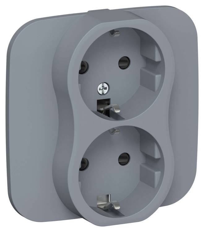 Розетка 2-местная с заземлением и шторками IEK Flite FI-R24A-16-1-K35 маренго