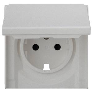 Лицевая панель для розетки 2к+з с крышкой Rikett 35634 SV серебро