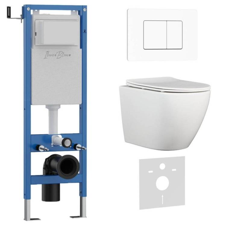 Комплект Iberica Blanca Bilbao Alto IB.001M.BLA.231.111 унитаз безободковый, белый, сиденье микролифт, клавиша смыва белый матовый