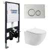 Комплект Abber Bequem AC1100T-AC0105-AC0121 унитаз подвесной, безободковый, сиденье микролифт, белый, кнопка хром