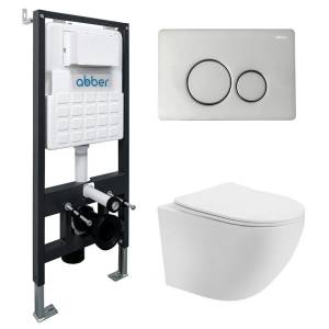 Комплект Abber Bequem AC1100T-AC0105-AC0121 унитаз подвесной, безободковый, сиденье микролифт, белый, кнопка хром