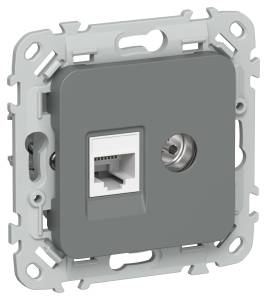 ТВ-розетка+Ethernet RJ45 IEK Flite FI-AK22-1-K80 мокрый асфальт