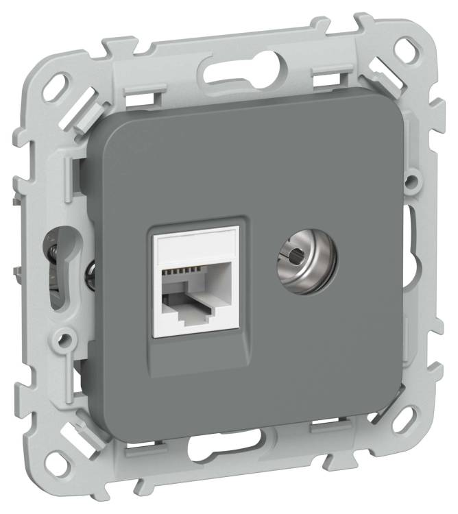 ТВ-розетка+Ethernet RJ45 IEK Flite FI-AK22-1-K80 мокрый асфальт