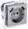 Розетка 1-местная с заземлением, шторками и USB Type A+A IEK Brite BR-R14-16-U21-D31-K47 алюминий