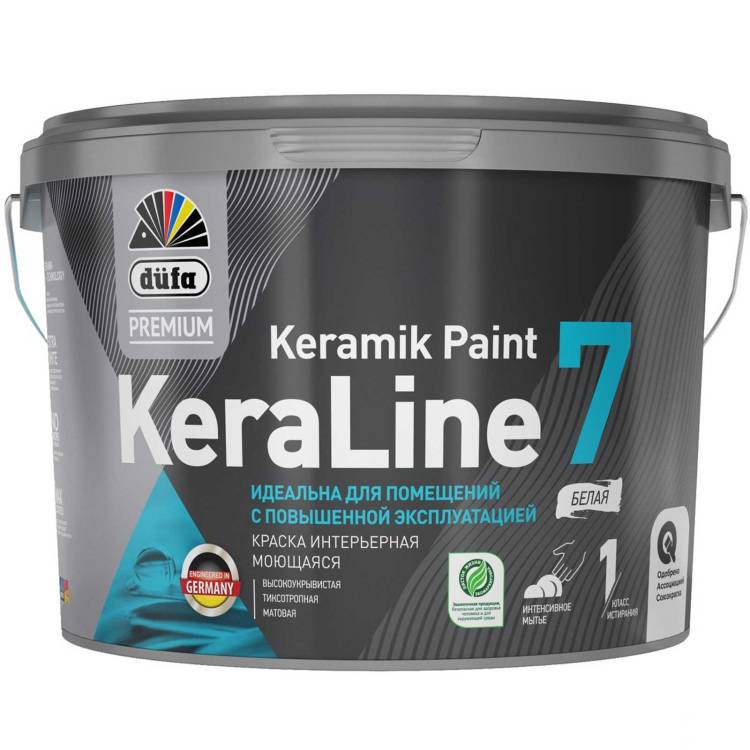 Краска для стен и потолков моющаяся Dufa Premium KeraLine Keramik Paint 7 матовая белая база 1 0.9 л
