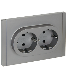 Розетка 2-местная с заземлением и шторками IEK Forte&Piano FP-R24-16-1-K46 сталь