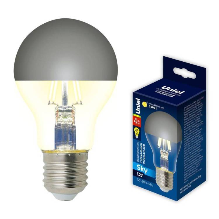 Светодиодная лампа Uniel Sky LED-A60-4W/3000K/E27/CL MIRROR/CHROME PLS02WH