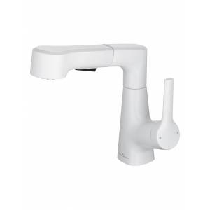 Смеситель для раковины Wonzon & Woghand WW-121B108-MW с выдвижным изливом, белый матовый